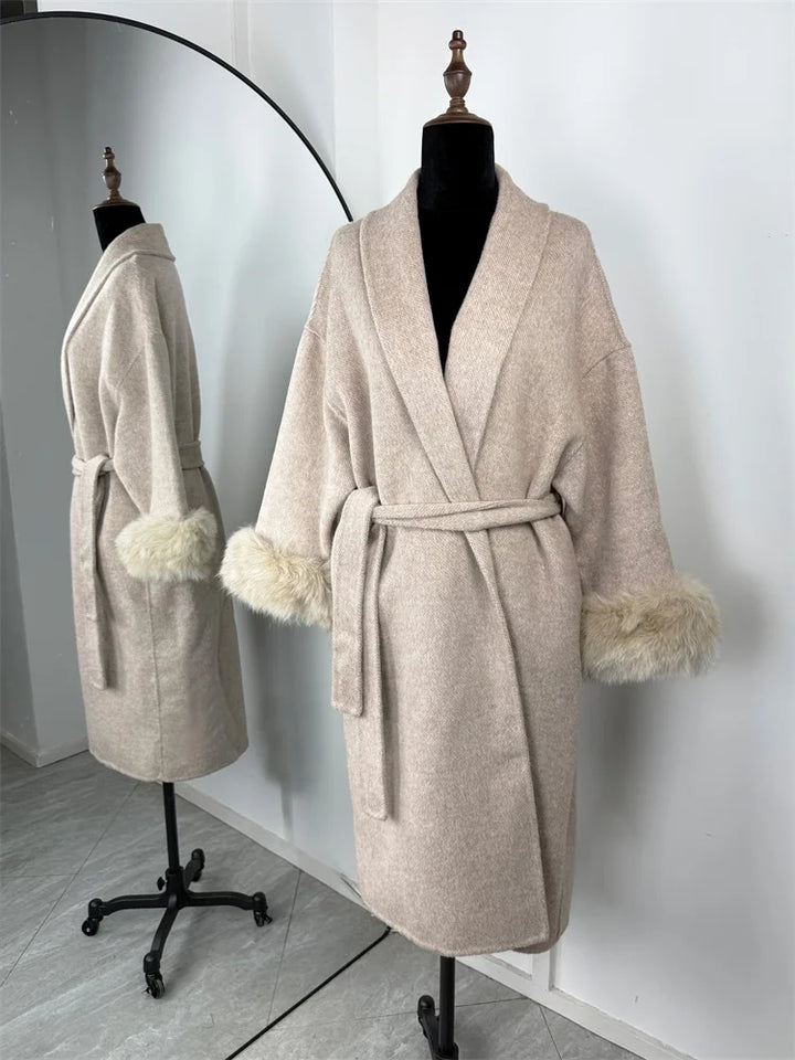 Women's Wool Coat, Double Sided Short Overcoat with Collar Detail