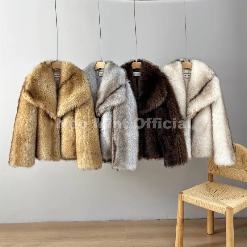Women's Striped Faux Fur Jacket, Fluffy Collar Warm Winter Coat