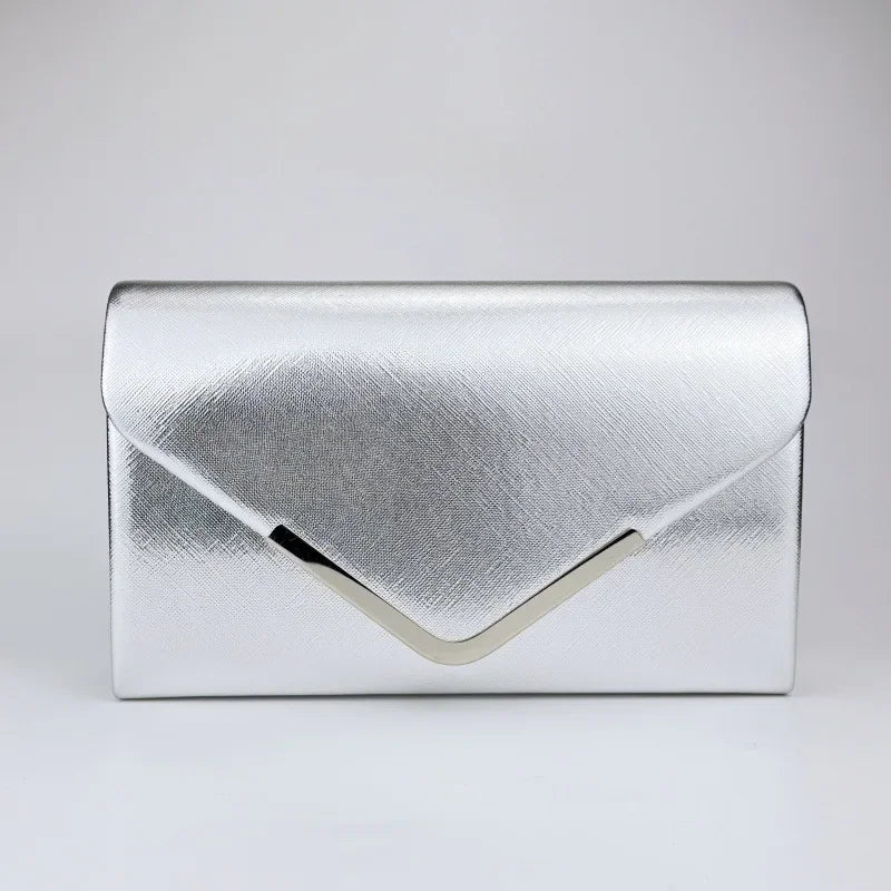 Women's Metallic Faux Leather Square Evening Bag in Silver