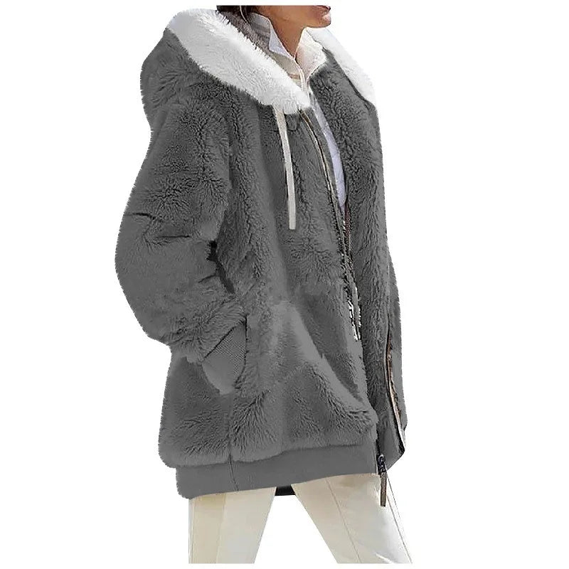Women's Brushed Fleece Full-Zip Hooded Jacket in Dark Gray