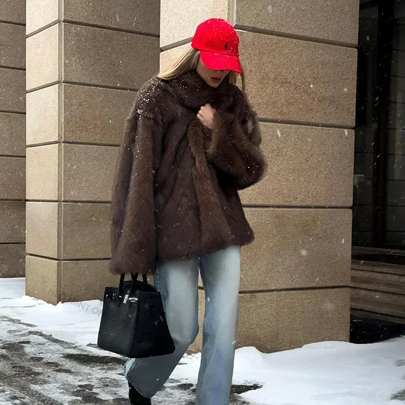 Women's Faux Fur Coat, Fluffy Gradient Warm Winter Overcoat