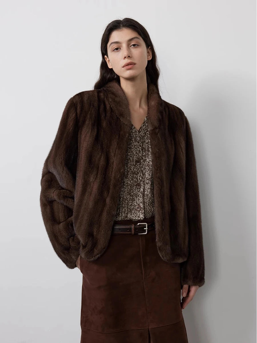 Women's Faux Mink Fur Coat, Short Stand Collar Fluffy Winter Jacket