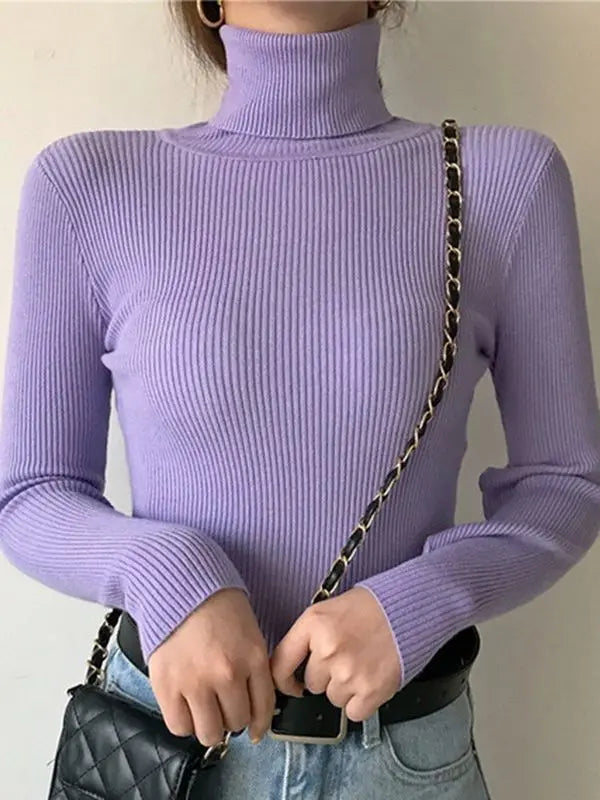 Women's Turtleneck Sweater, Soft Knit Long Sleeve Pullover Jumper
