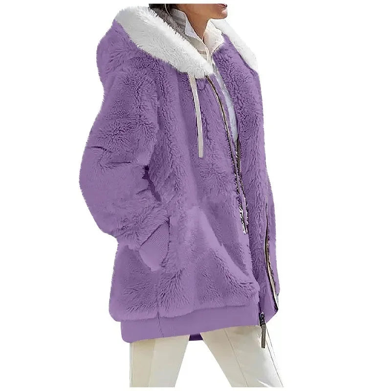 Women's Fleece Jacket, Hooded Zip Up Soft Sherpa Winter Coat