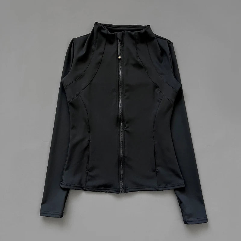 Women's Slim-Fit Quick-Dry Zip-Up Track Jacket in Black