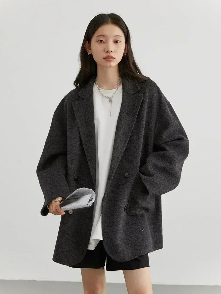 CHIC VEN Women's Woolen Coats Loose Casual Double Breasted Retro Double-sided Jacket Office Lady Outerwear Autumn Winter 2026