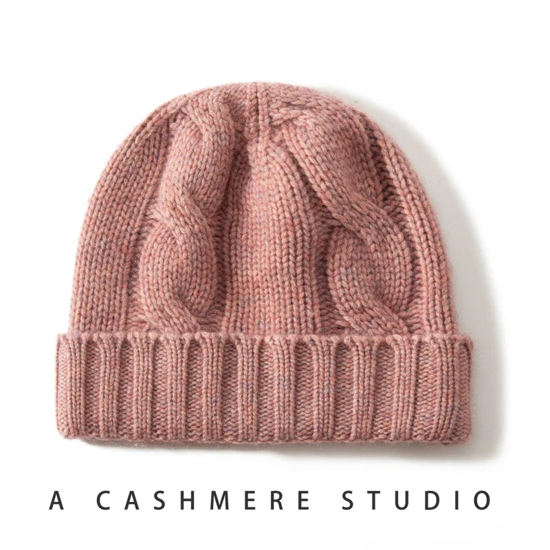 Women's Chunky Cable Cashmere Beanie with Ribbed Cuff, view 11