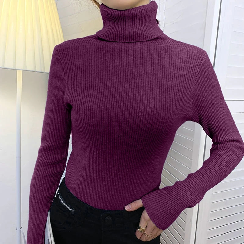 Women's Turtleneck Sweater, Soft Knit Long Sleeve Pullover Jumper