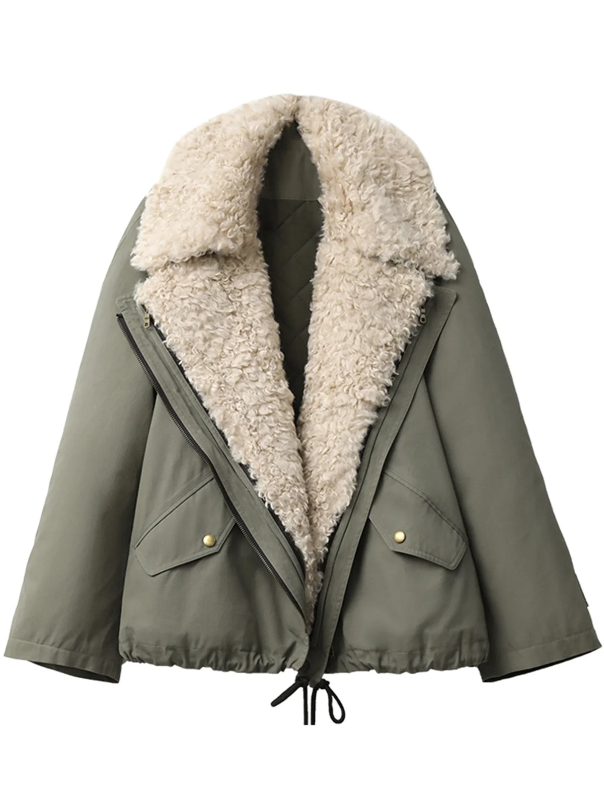Women's Retro Thick Padded Winter Moto Jacket, view 4