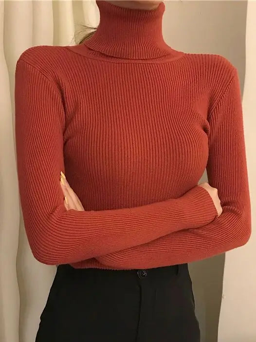 Women's Turtleneck Sweater, Soft Knit Long Sleeve Pullover Jumper