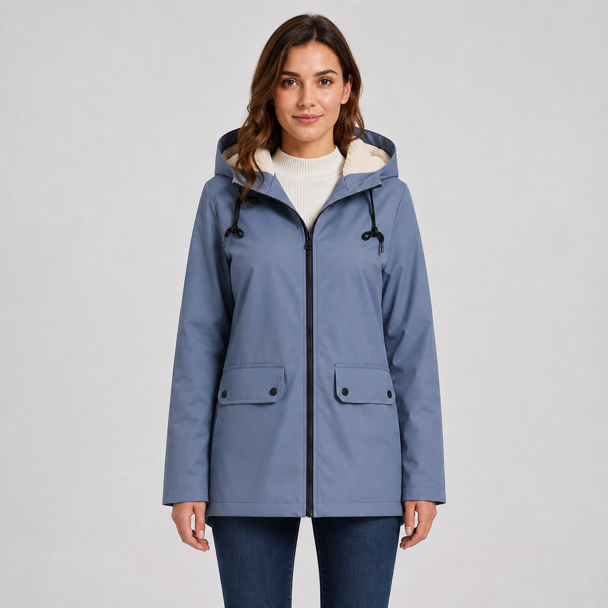 Women's Fleece-Lined Full-Zip Hoodie Jacket in Sky Blue