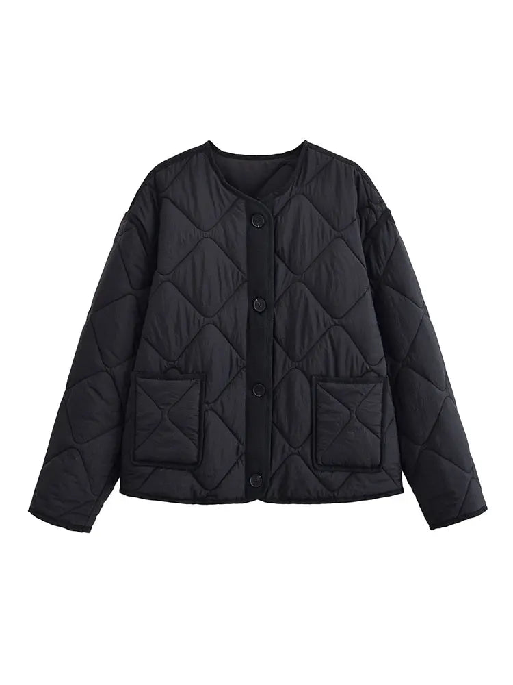 Women's Short Jacket, Collarless Button Front Casual Fall Coat