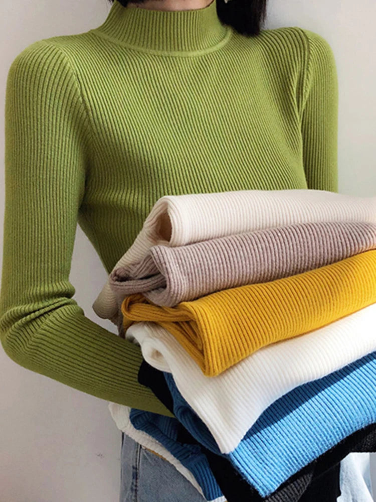 Women's Mock Neck Sweater, Slim Fit Knit Pullover Basic Top