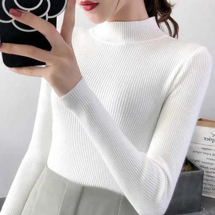 Women's Mock Neck Sweater, Slim Fit Knit Pullover Basic Top
