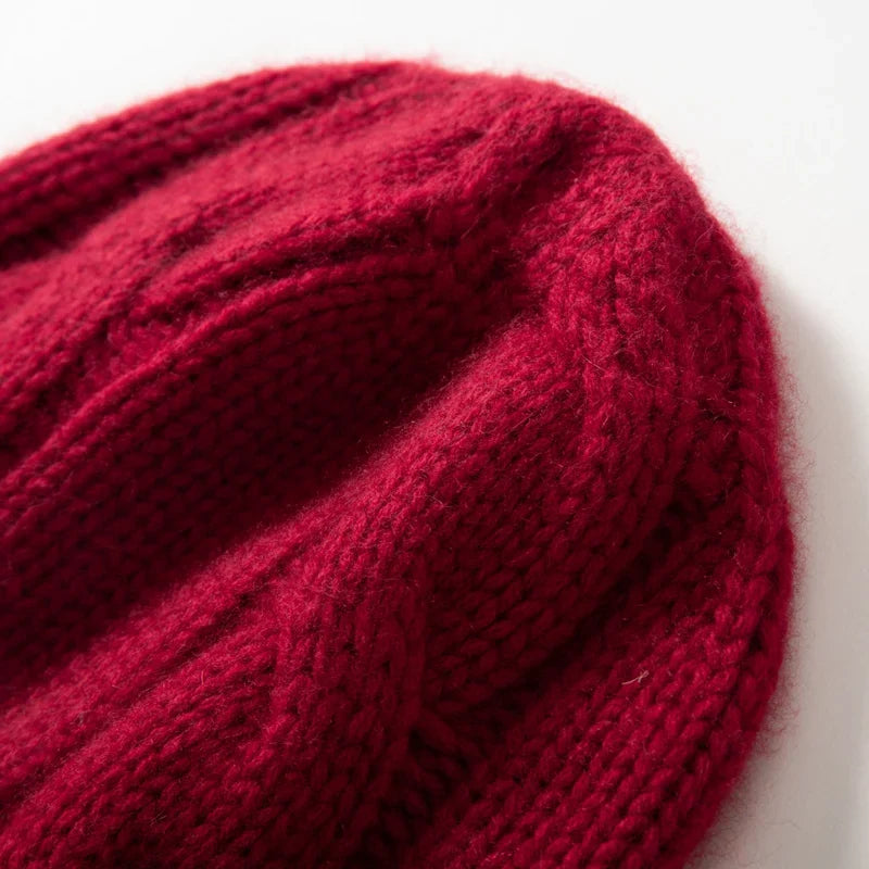 Women's Chunky Cable Cashmere Beanie with Ribbed Cuff, view 19