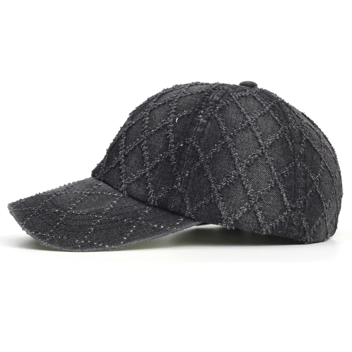 Women's Quilted Denim Baseball Cap with Frayed Edges, view 14