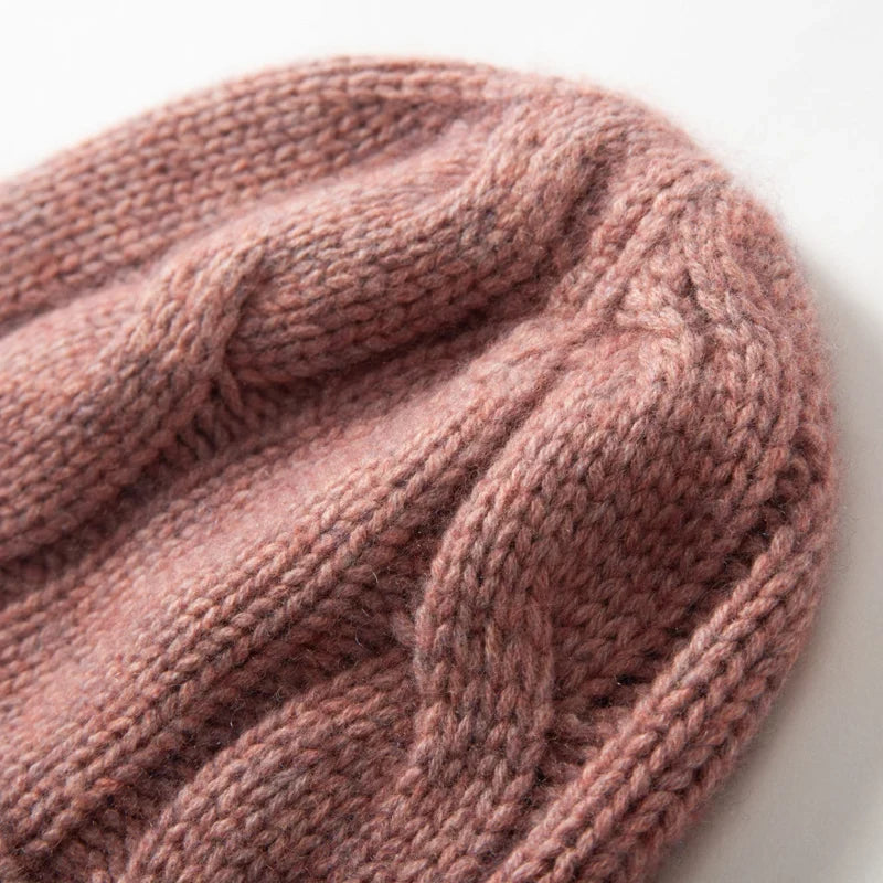 Women's Chunky Cable Cashmere Beanie with Ribbed Cuff, view 13