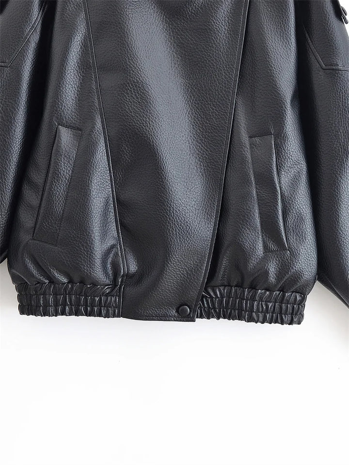 Women's Faux Leather Jacket, Pebble Grain Moto Biker Coat