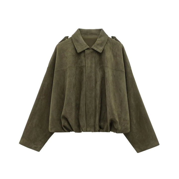 Women's Suede Jacket, Oversized Batwing Sleeve Zip Up Winter Coat