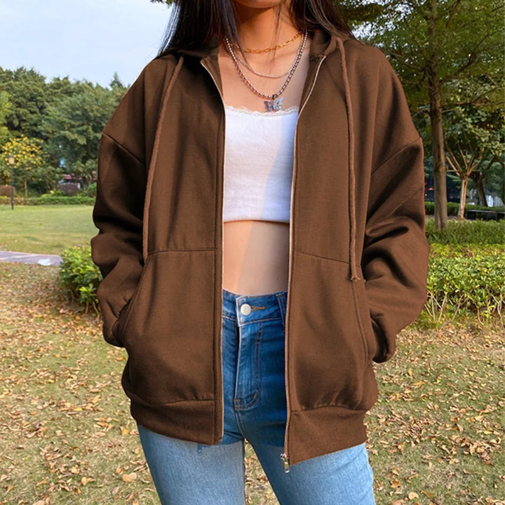 Women's Fleece Zip Up Hoodie, Drawstring Hooded Sweatshirt with Pockets