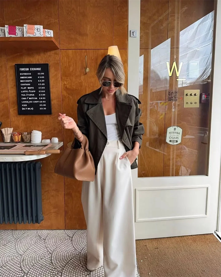 Women's Trench Coat, Vintage Cropped Double Breasted Fall Jacket