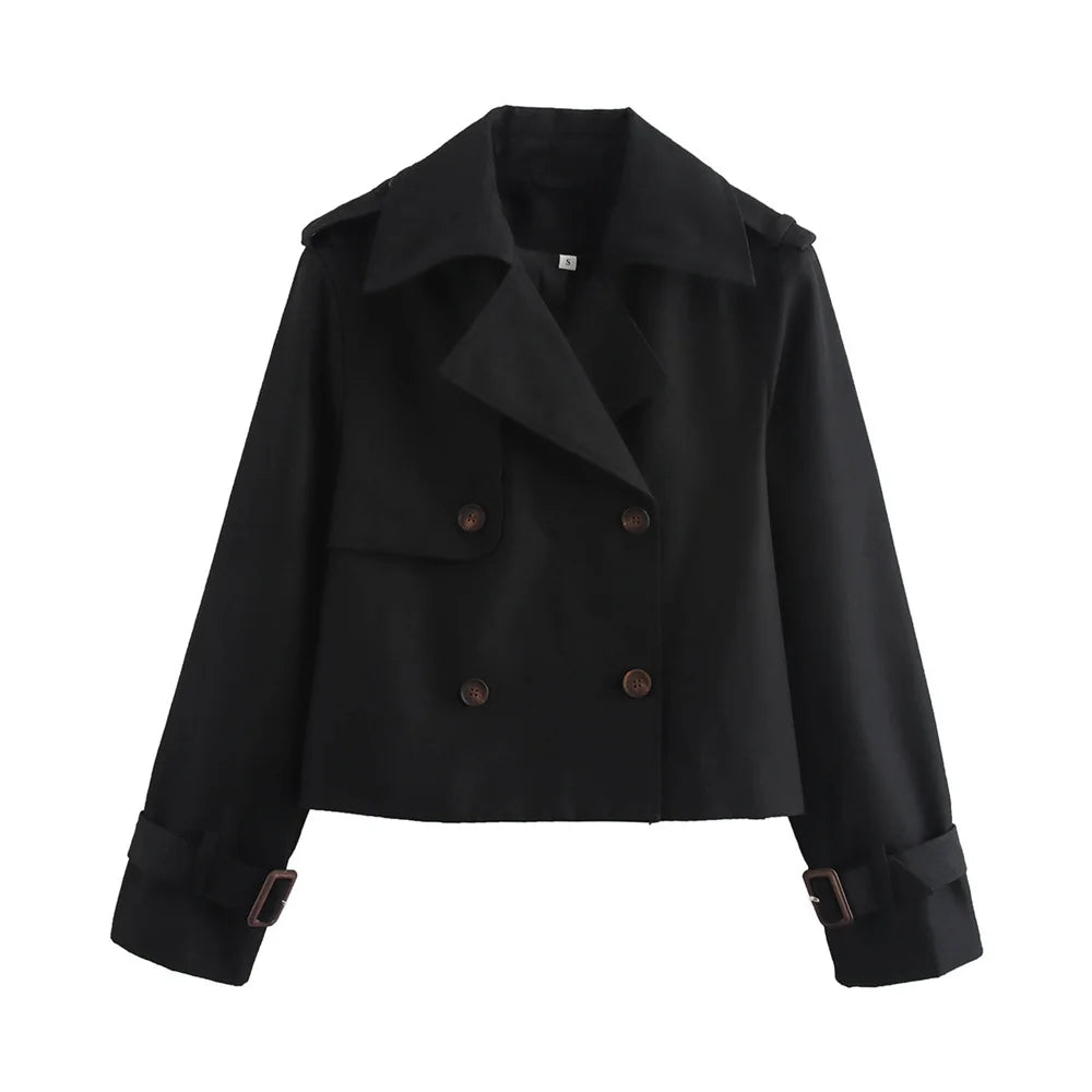Women's Trench Coat, Vintage Cropped Double Breasted Fall Jacket