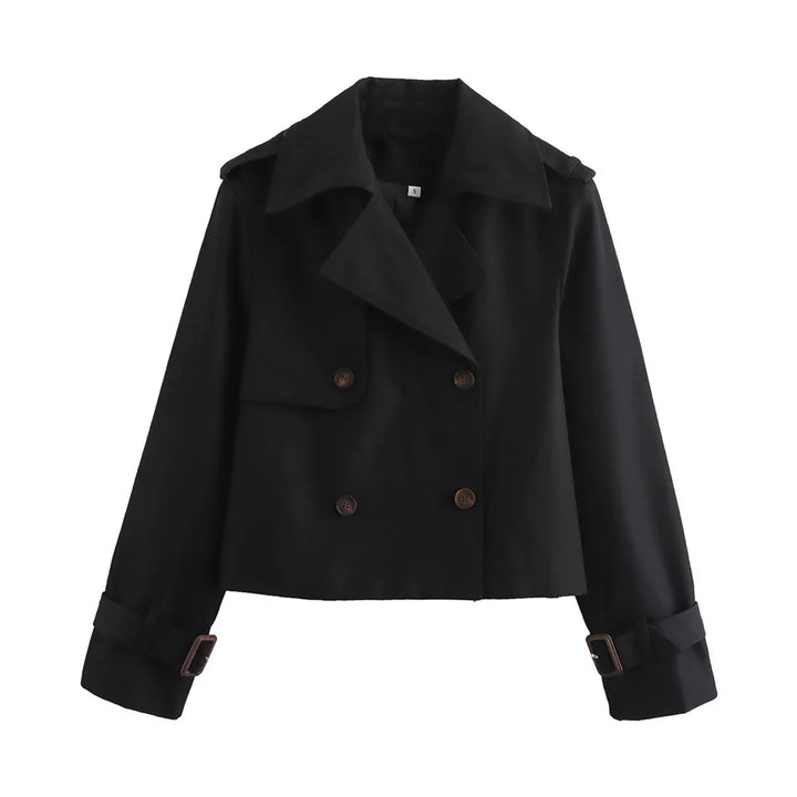 Women's Trench Coat, Vintage Cropped Double Breasted Fall Jacket