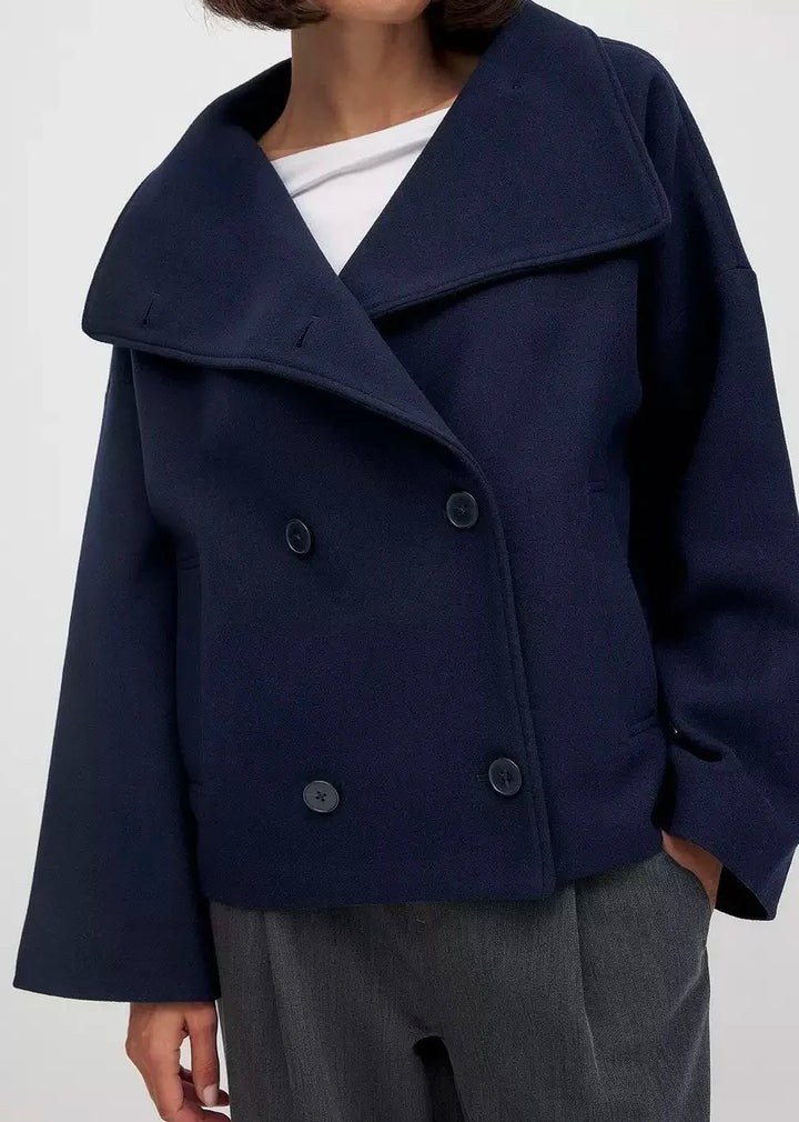 Women's Stand Collar Coat, Single Breasted Short Wool Blend Work Jacket