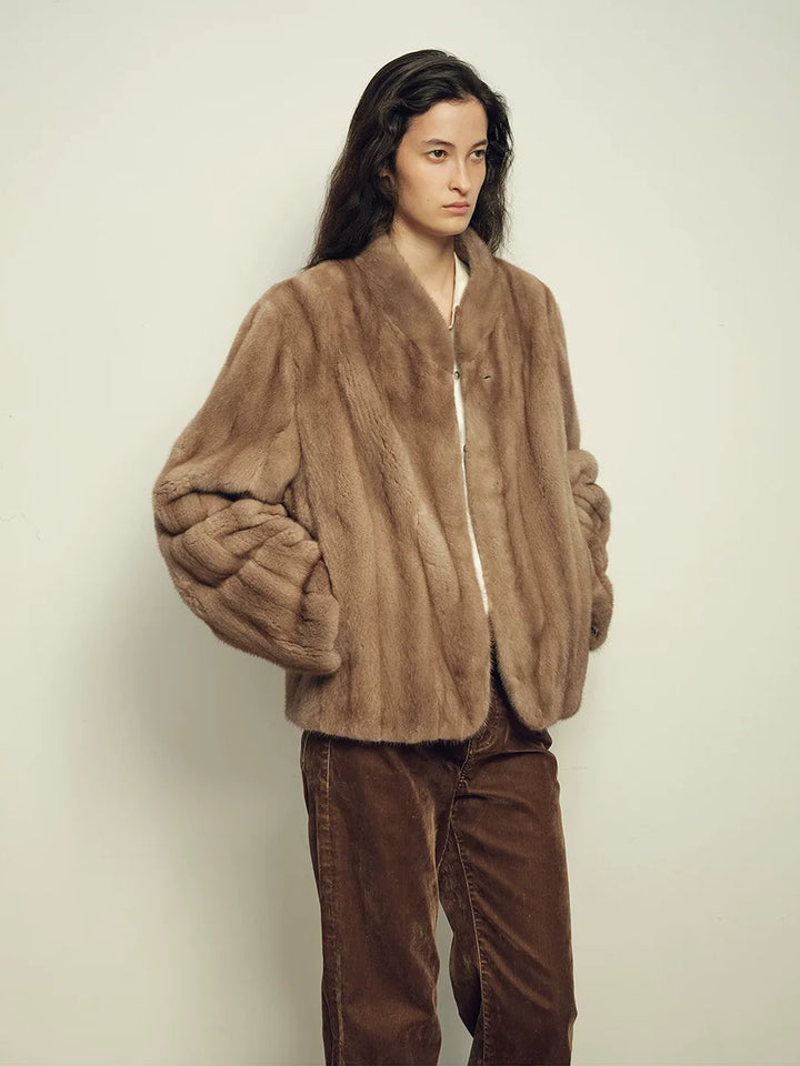 Women's Faux Mink Fur Coat, Short Stand Collar Fluffy Winter Jacket