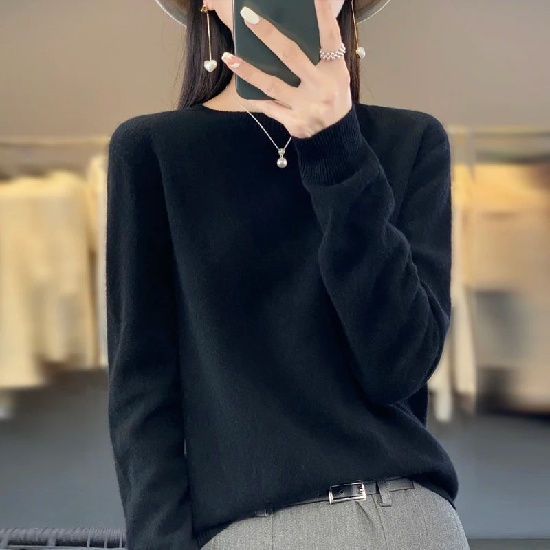 Women's Merino Wool Sweater, Crew Neck Soft Knit Winter Pullover