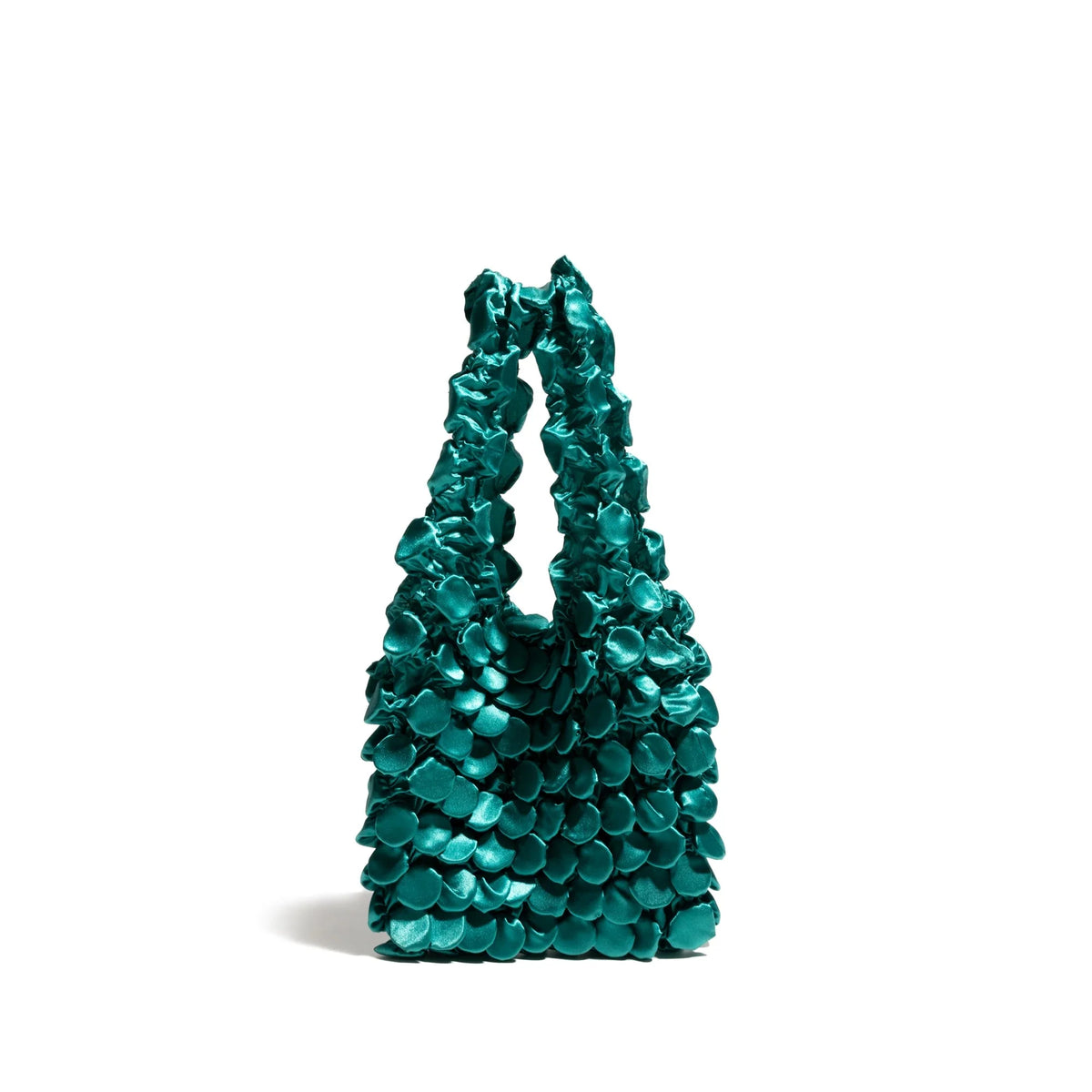 Women's Ruched Nylon Bubble Tote Bag in Emerald