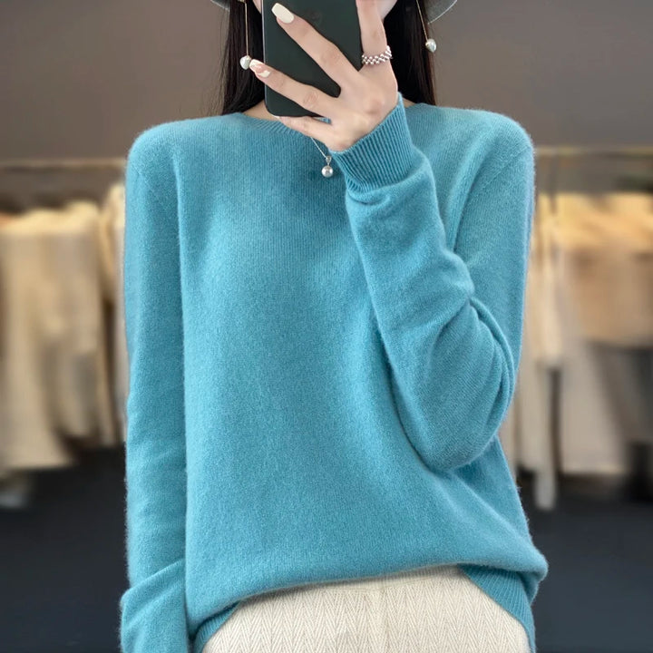 Women's Merino Wool Sweater, Crew Neck Soft Knit Winter Pullover