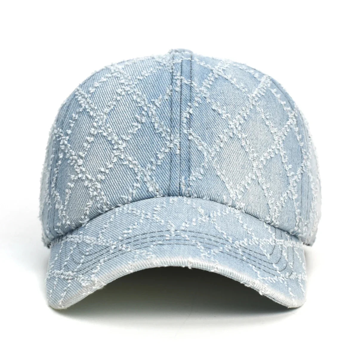 Women's Quilted Denim Baseball Cap with Frayed Edges, view 2