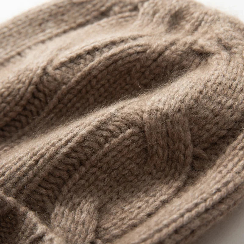Women's Chunky Cable Cashmere Beanie with Ribbed Cuff, view 17