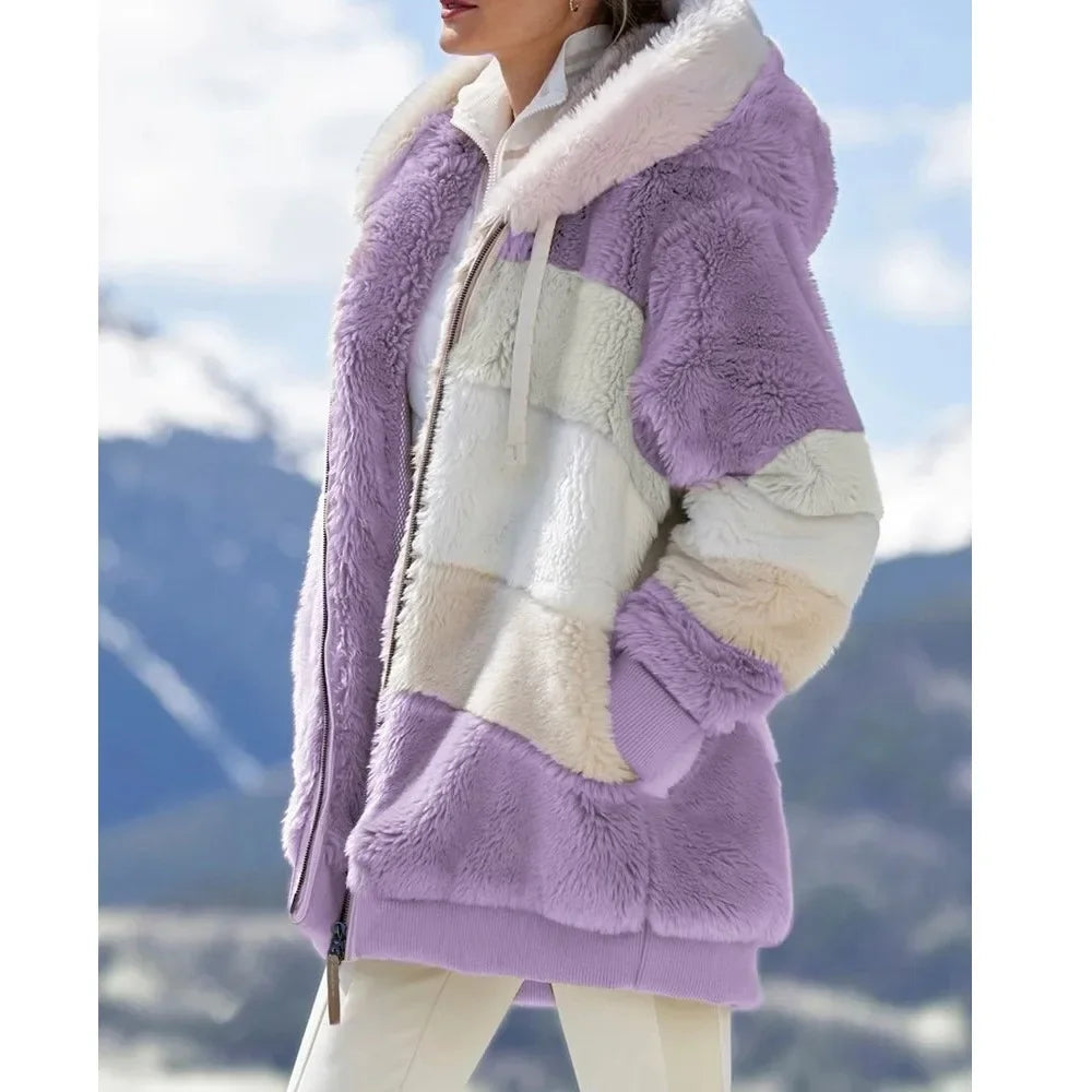 Women's Winter Coat, Hooded Zip Up Plaid Thick Warm Jacket