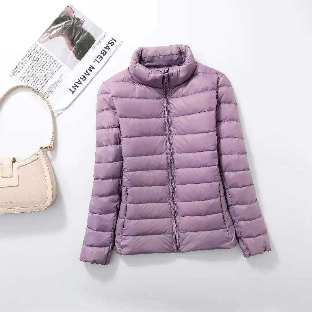 Women's Lightweight Packable Short Puffer Jacket in Light Purple