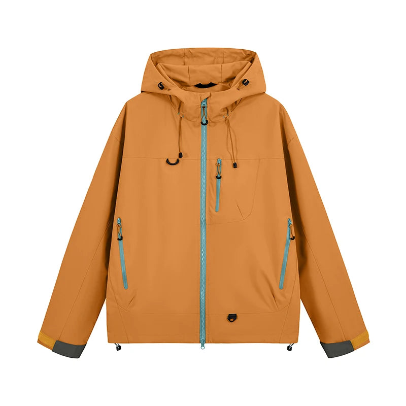 Women's Waterproof Hooded Hiking Rain Jacket in Orange