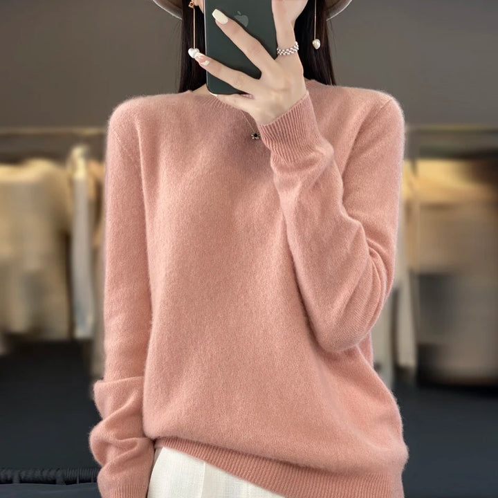 Women's Merino Wool Sweater, Crew Neck Soft Knit Winter Pullover