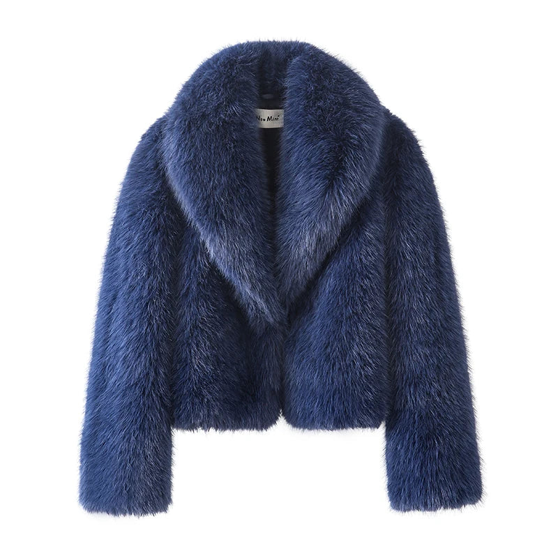 Women's Faux Fur Coat, Shawl Collar Short Fluffy Winter Jacket