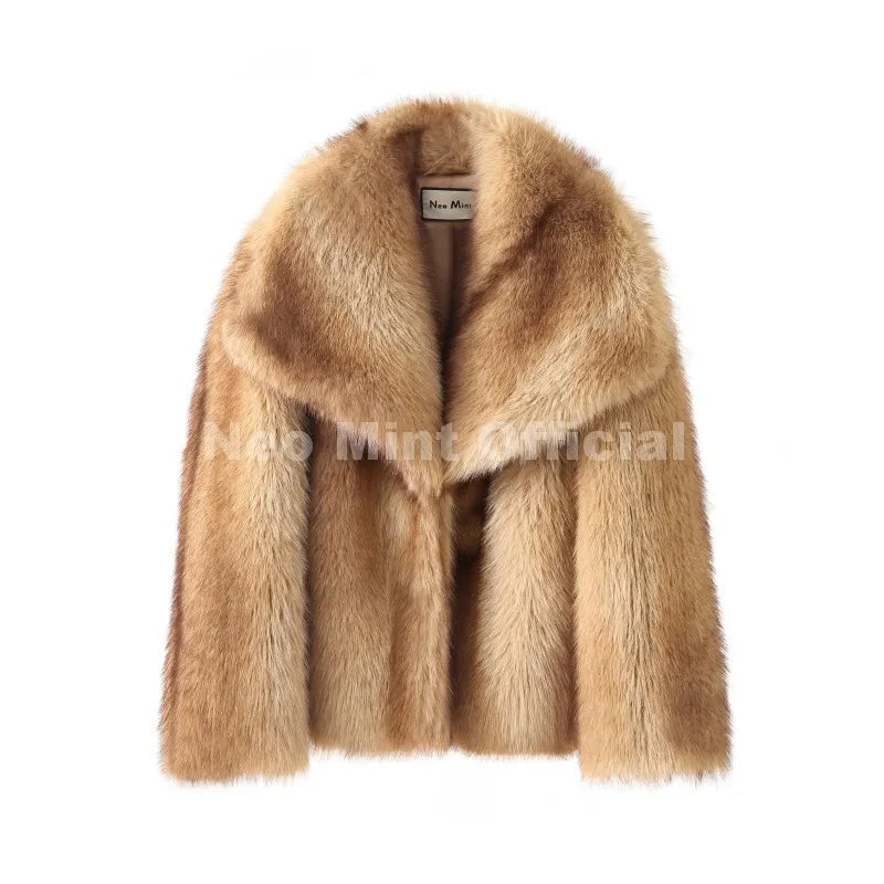 Women's Striped Faux Fur Jacket, Fluffy Collar Warm Winter Coat