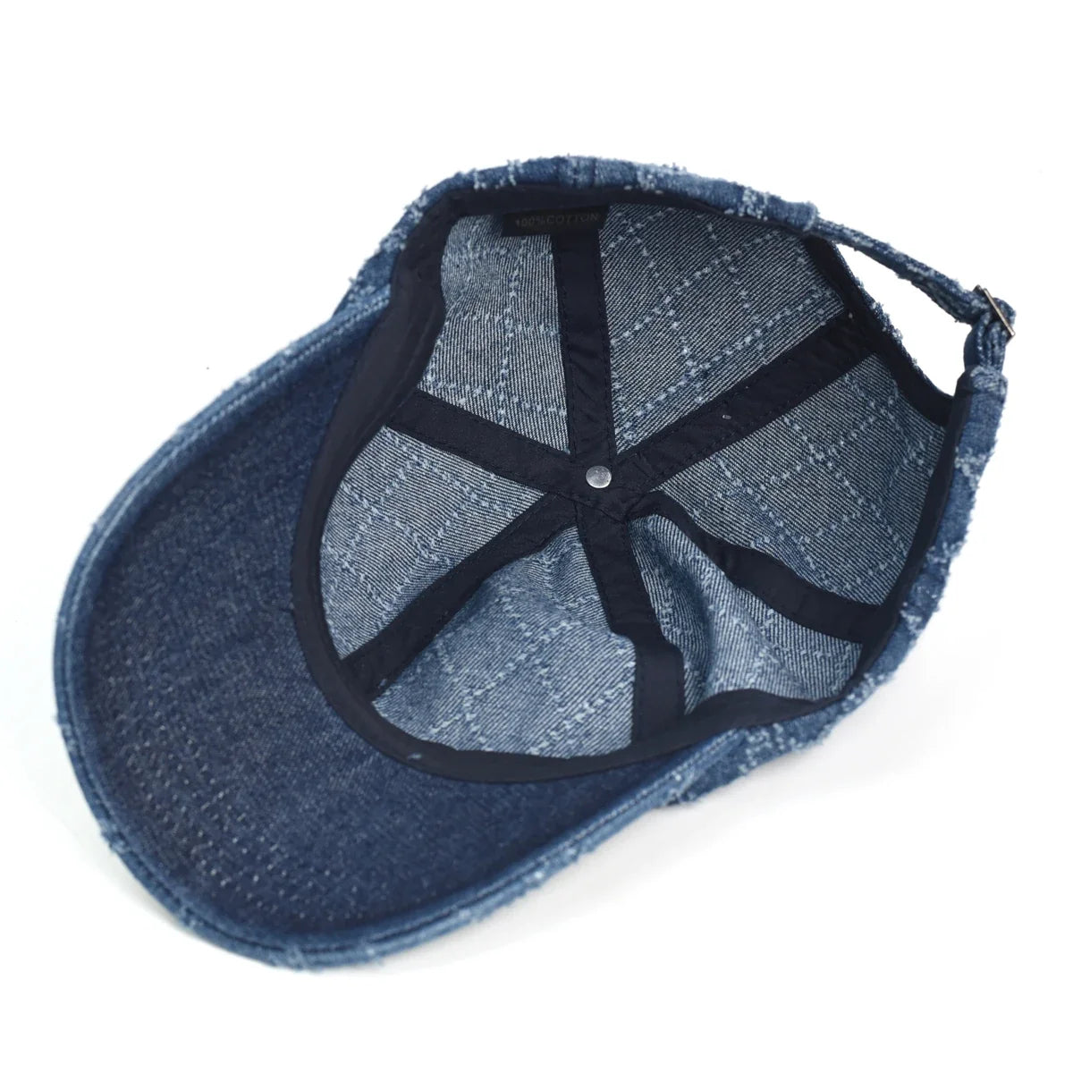 Women's Quilted Denim Baseball Cap with Frayed Edges, view 13