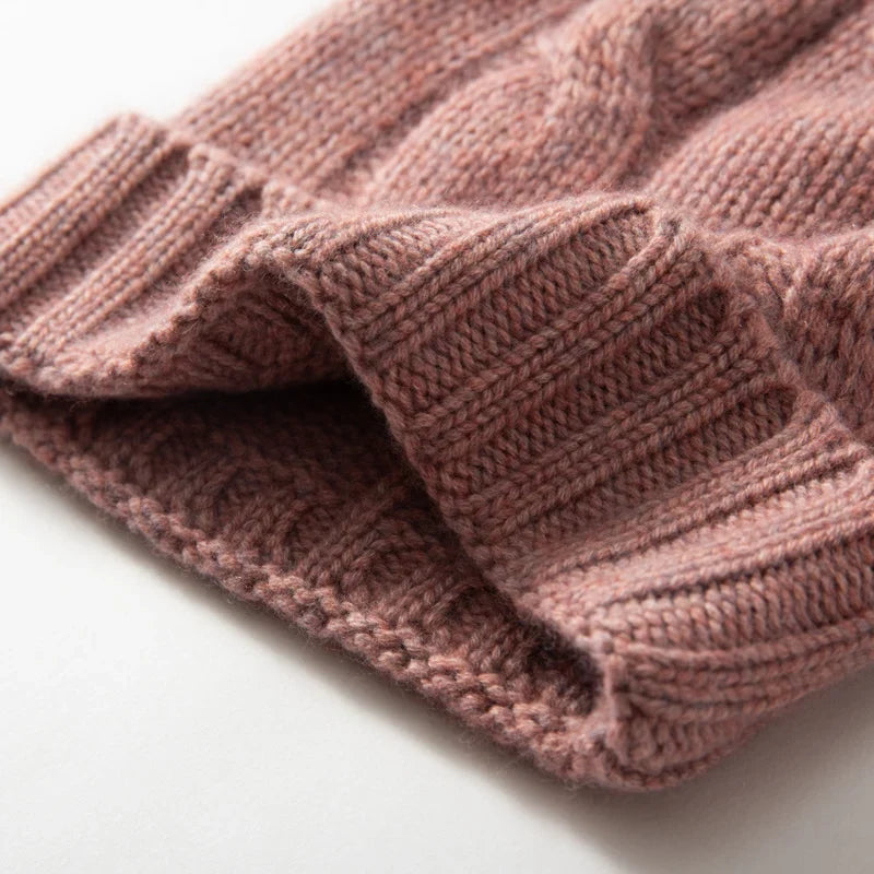Women's Chunky Cable Cashmere Beanie with Ribbed Cuff, view 12