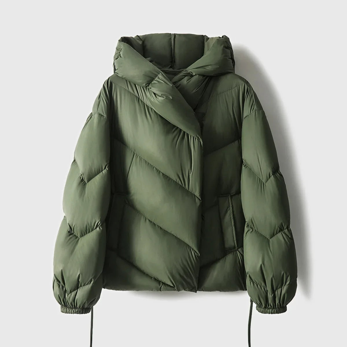 Women's Cropped Down Puffer Jacket with Chevron Quilting, view 16