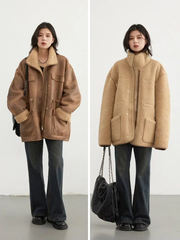 Women's Suede Jacket, Reversible Thick Warm Winter Coat