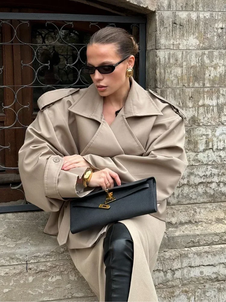 Women's Long Tie-Waist Button-Front Trench Coat, view 6