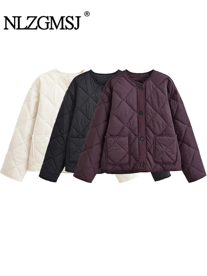 Women's Short Jacket, Collarless Button Front Casual Fall Coat