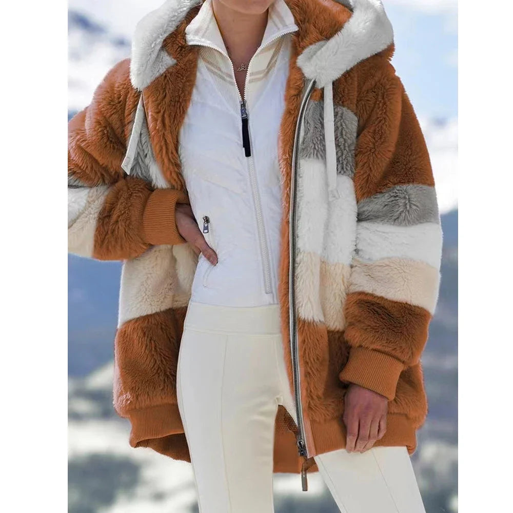 Women's Winter Coat, Hooded Zip Up Plaid Thick Warm Jacket