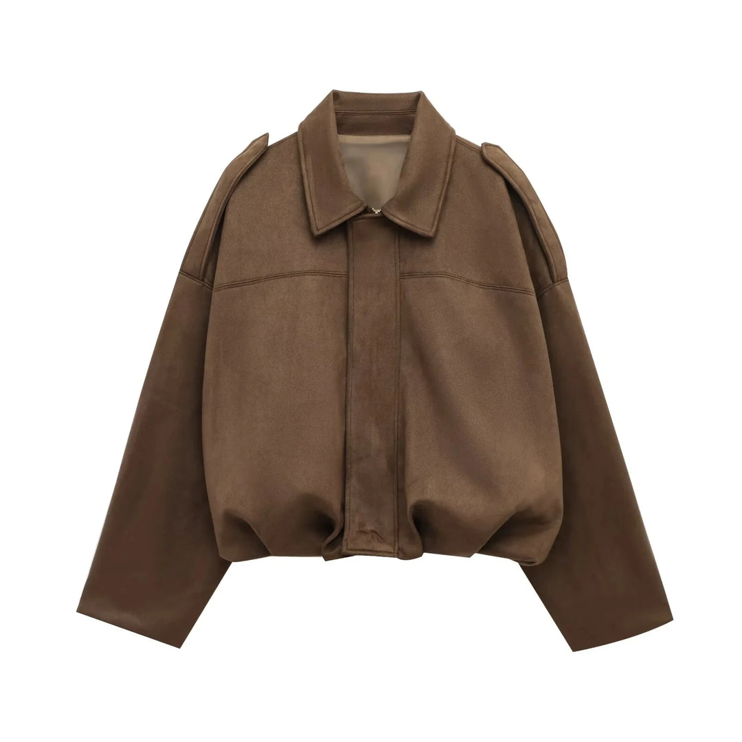 Women's Suede Jacket, Oversized Batwing Sleeve Zip Up Winter Coat