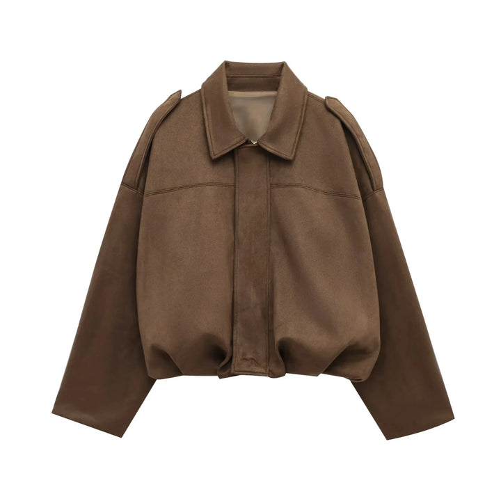 Women's Suede Jacket, Oversized Batwing Sleeve Zip Up Winter Coat