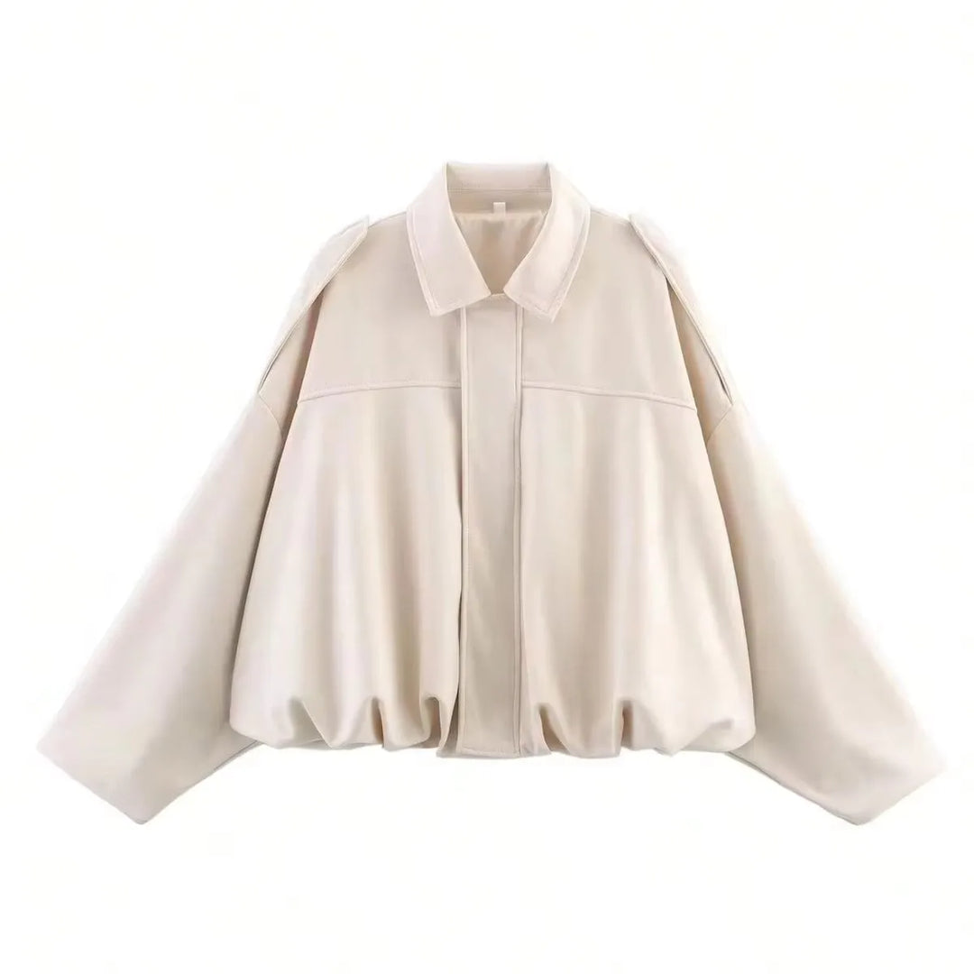 Women's Suede Jacket, Oversized Batwing Sleeve Zip Up Winter Coat